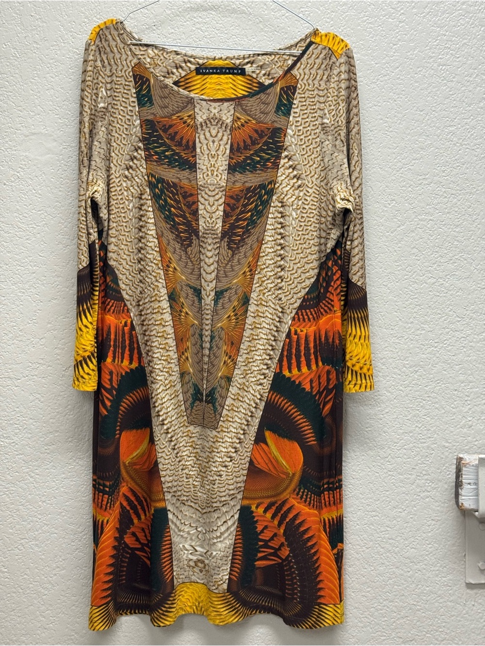 Ivanka Trump Long Sleeve Multicolor Patterned Dress size Large pit 20-23 L 38”